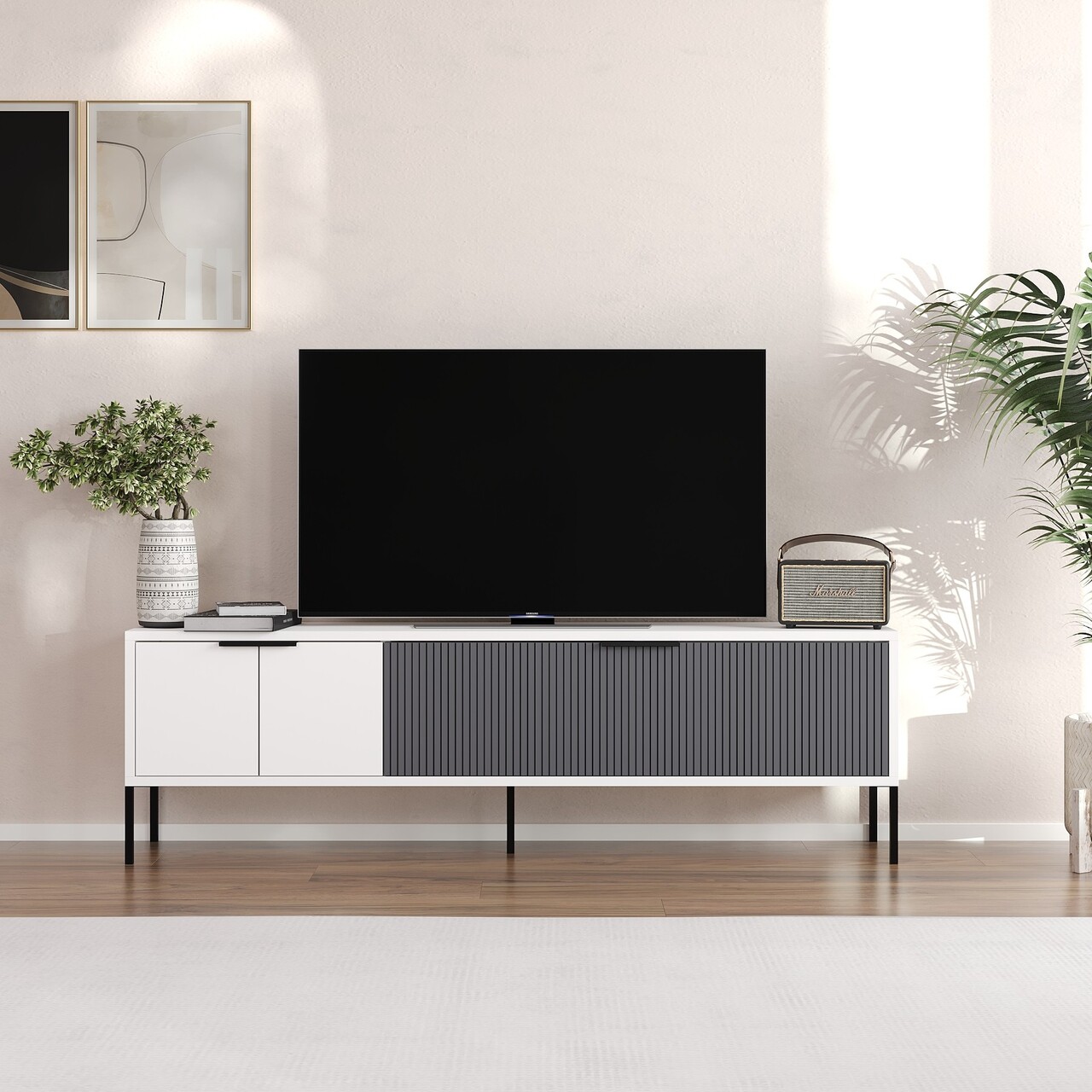 Comoda TV, Hanah Home, Noah, 150x45x30 cm, Alb / Antracit - imagine 6